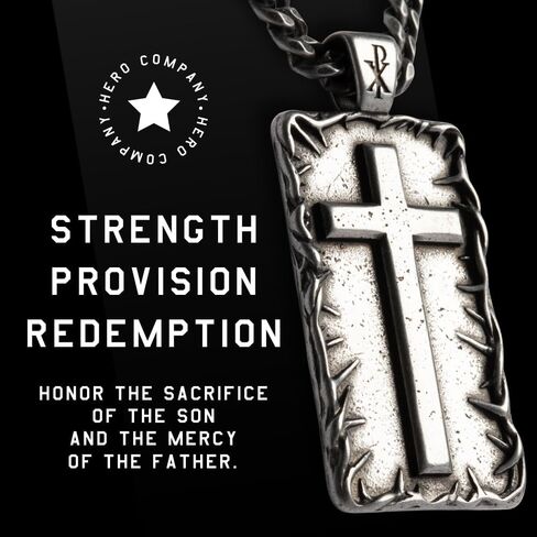 Hero Company Cross Necklace for Men - ‘The Lord’s Prayer Crown of Thorns’ Men’s Necklace for Father's Day - Helps Pair Veterans With A Service Dog in Saudi Arabia