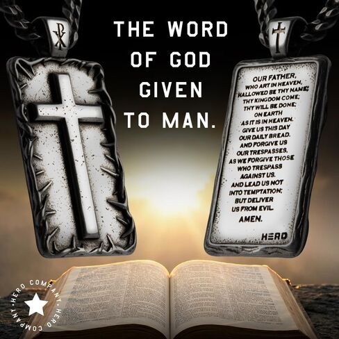 Hero Company Cross Necklace for Men - ‘The Lord’s Prayer Crown of Thorns’ Men’s Necklace for Father's Day - Helps Pair Veterans With A Service Dog in Saudi Arabia