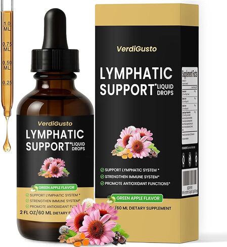 Lymphatic Support Drops, Lymphatic Supplement | Echinacea, Elderberry & Dandelion | Supports Lymphatic Health, Immune Wellness & Antioxidant Support | Non-GMO, Green Apple Flavor | 2 fl oz in Saudi Arabia