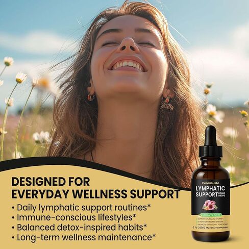 Lymphatic Support Drops, Lymphatic Supplement | Echinacea, Elderberry & Dandelion | Supports Lymphatic Health, Immune Wellness & Antioxidant Support | Non-GMO, Green Apple Flavor | 2 fl oz in Saudi Arabia