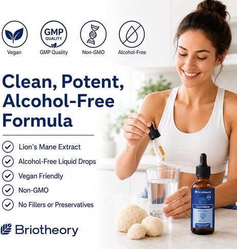 Organic Lions Mane Tincture Drops | Lion's Mane Liquid Herbal Supplement for Brain Support, Memory & Focus Drops | Sugar-Free, Vegan, Non-GMO – 60ml (30 Days Supply) in Saudi Arabia