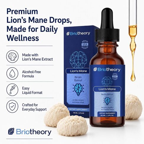 Organic Lions Mane Tincture Drops | Lion's Mane Liquid Herbal Supplement for Brain Support, Memory & Focus Drops | Sugar-Free, Vegan, Non-GMO – 60ml (30 Days Supply) in Saudi Arabia