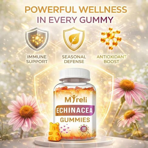Echinacea 1000mg Gummies Supplement – Herbal Immune Formula, Botanical Antioxidant Blend, Vegan Plant Based, Non-GMO, Gluten Free, Chewable for Adults, Daily Wellness Option, 60 Count Bottle in Saudi Arabia
