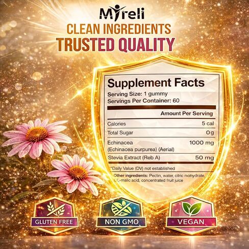 Echinacea 1000mg Gummies Supplement – Herbal Immune Formula, Botanical Antioxidant Blend, Vegan Plant Based, Non-GMO, Gluten Free, Chewable for Adults, Daily Wellness Option, 60 Count Bottle in Saudi Arabia