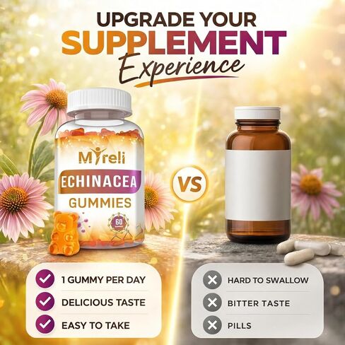Echinacea 1000mg Gummies Supplement – Herbal Immune Formula, Botanical Antioxidant Blend, Vegan Plant Based, Non-GMO, Gluten Free, Chewable for Adults, Daily Wellness Option, 60 Count Bottle in Saudi Arabia