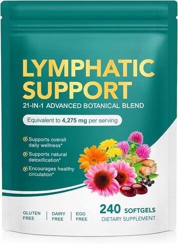 Lymphatic Drainage Supplements (240 Softgels), Plant-Based Blend with Echinacea, Dandelion & Burdock Root, Fluid Balance & Immune Health, Lymph System Support Supplement for Women & Men in Saudi Arabia