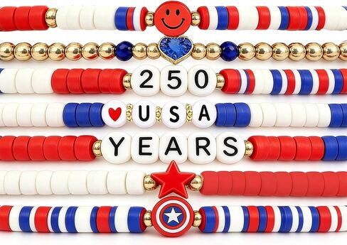 250th Anniversary Bracelet USA 4th of July Accessories for Women Men Teens Red White Blue Clay Beaded Stackable Stretch Bracelets USA Patriotic Wristband Fourth of July Gifts in Kuwait