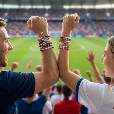Spiritlele 12pcs World Cup Bracelets Set Red White Blue Clay Bead Wristband Stackable USA Soccer Charm Stretch Bracelet For Women Football Sports Fans Jewelry Gift in Saudi Arabia