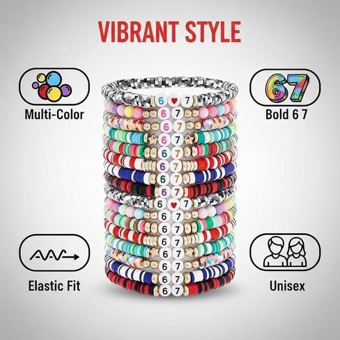 SOOWOOT 67 Bracelets for Teens, 16 Pcs Funny Six Seven Meme Bracelets, Elastic Stretch Bracelets for Men Women, Novelty Party Favors Gift for Birthday, Valentine’s Day, Christmas Stocking Stuffers in Saudi Arabia