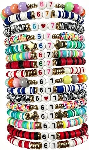 SOOWOOT 67 Bracelets for Teens, 16 Pcs Funny Six Seven Meme Bracelets, Elastic Stretch Bracelets for Men Women, Novelty Party Favors Gift for Birthday, Valentine’s Day, Christmas Stocking Stuffers in Saudi Arabia