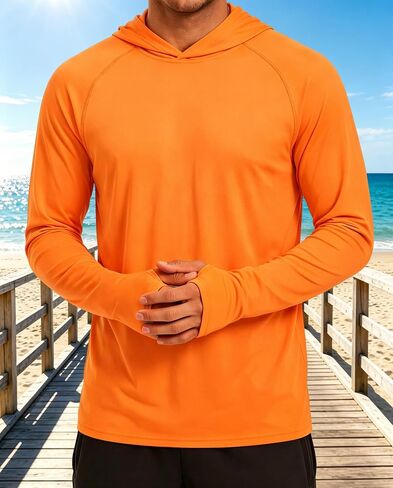 Men’s Long Sleeve Hoodie UPF 50+ Sun Protection T Shirts Lightweight Athletic Fishing Shirts Quick Dry Rash Guard in Kuwait