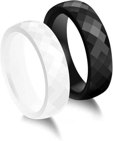 2Pcs Mens Wedding Band & Womens 6mm Unisex Plain Minimalist Ceramic Rings Set, Scratch Resistant Matching Promise Ring for Couples, Hypoallergenic Comfort Fit Non-Metal Jewelry, US Size 5-15 in Saudi Arabia
