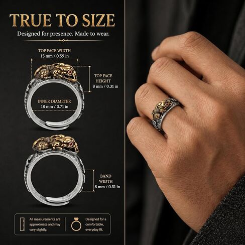 Ancient Oriental Pixiu Ring for Men and Women with Heart Sutra Mantra, Adjustable Size 9-14, Talisman for Protection and Abundance, Gothic Punk Biker Ring, Eastern Chimera Ring, Zen Jewelry in Saudi Arabia