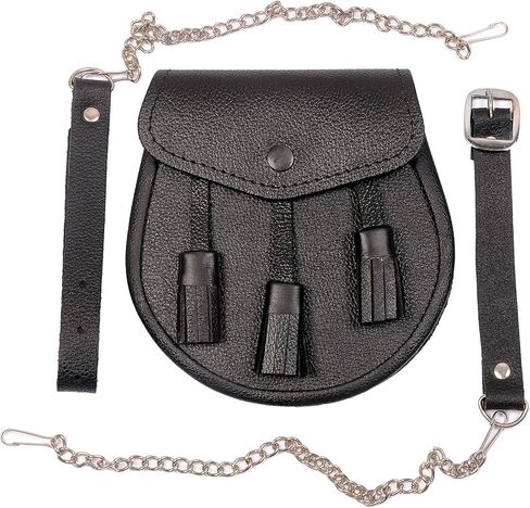 Medieval Plain Black 3 tassel Leather Kilt Sporran/Pouch in Saudi Arabia