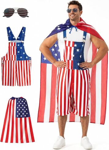 American Flag Overalls Men 4th of July Bibs Outfit Patriotic Costume Shorts Romper Jumpsuit Independence Labor Day in Saudi Arabia
