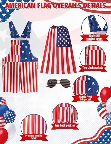 American Flag Overalls Men 4th of July Bibs Outfit Patriotic Costume Shorts Romper Jumpsuit Independence Labor Day in Saudi Arabia