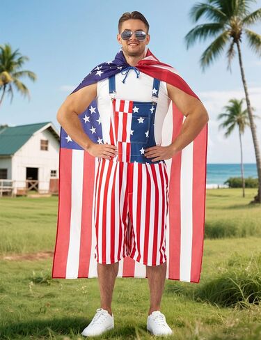 American Flag Overalls Men 4th of July Bibs Outfit Patriotic Costume Shorts Romper Jumpsuit Independence Labor Day in Saudi Arabia