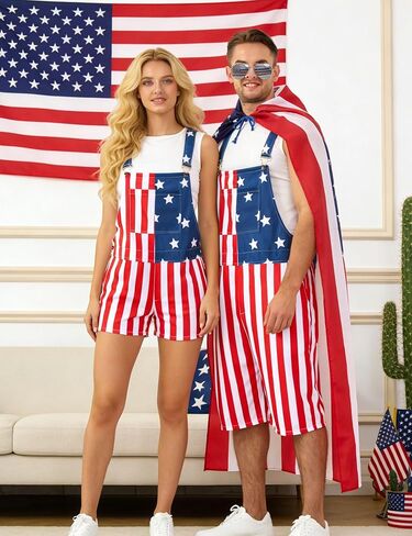 American Flag Overalls Men 4th of July Bibs Outfit Patriotic Costume Shorts Romper Jumpsuit Independence Labor Day in Saudi Arabia
