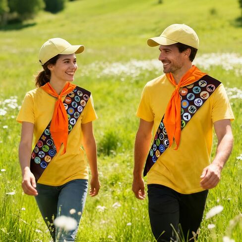 Scout Costume Set,Adult Wilderness Explorer with Yellow Hat, Orange Neckerchief, Merit Badge Sash, Balloons, Adjustable Fit, for Cosplay, Halloween, Role-Play in Saudi Arabia
