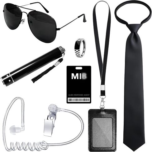Agent Costume Secret Service Spy Costume Accessories for Halloween Cosplay Dress Up Men Women Black in Saudi Arabia