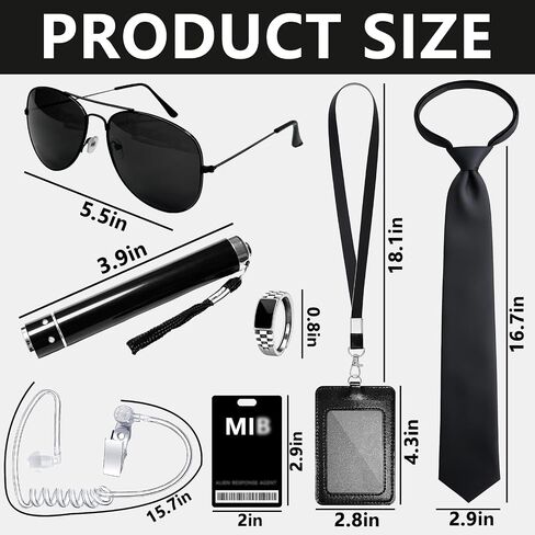 Agent Costume Secret Service Spy Costume Accessories for Halloween Cosplay Dress Up Men Women Black in Saudi Arabia