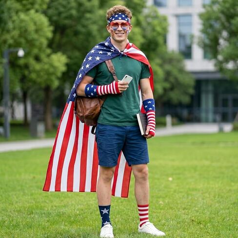 250 Year American Flag Cape Costume 4th of July Independence Day Celebration USA Patriotic Accessories Retro 80's USA Patriotic Flag Cloak Set in Kuwait