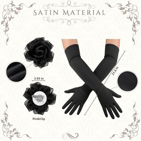 5 Pcs 1920s Derby Black Beach Sun Hat Gloves Set for Women Tea Party with Brooch Pin Pearl Necklace Earring in Kuwait