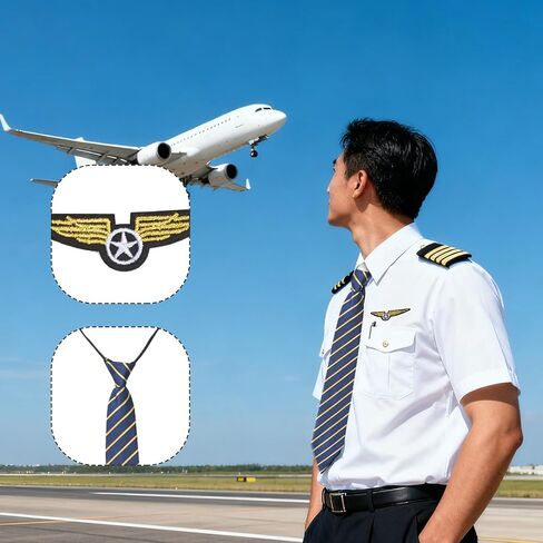 Pilot Costume Accessories Set Airline Captain Hat Sunglasses Tie Badge Dress up Supplies for Halloween Party Cosplay (Blue) in Saudi Arabia
