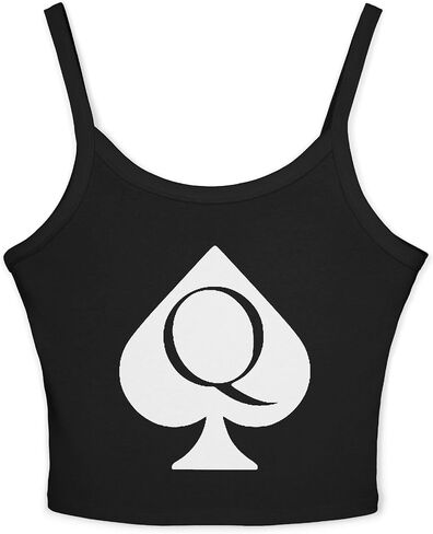 Queen of Spades Crop Tank Top, QOS Cami, Cotton Blend, Spaghetti Strap, Fitted, Mid Length in Kuwait