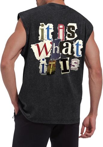 Mens Vintage Graphic Tank Acid Wash Retro Sleeveless Shirts for Men Cut Off Shirt Streetwear Muscle Tee Tops in Saudi Arabia