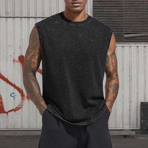 Mens Vintage Graphic Tank Acid Wash Retro Sleeveless Shirts for Men Cut Off Shirt Streetwear Muscle Tee Tops in Saudi Arabia
