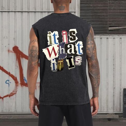 Mens Vintage Graphic Tank Acid Wash Retro Sleeveless Shirts for Men Cut Off Shirt Streetwear Muscle Tee Tops in Saudi Arabia