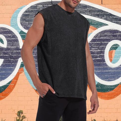 Mens Vintage Graphic Tank Acid Wash Retro Sleeveless Shirts for Men Cut Off Shirt Streetwear Muscle Tee Tops in Saudi Arabia