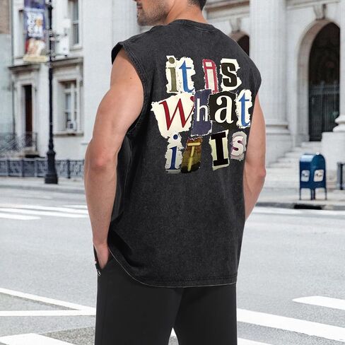 Mens Vintage Graphic Tank Acid Wash Retro Sleeveless Shirts for Men Cut Off Shirt Streetwear Muscle Tee Tops in Saudi Arabia