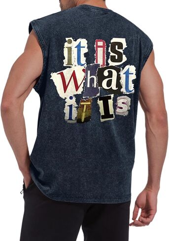 Mens Vintage Graphic Tank Acid Wash Retro Sleeveless Shirts for Men Cut Off Shirt Streetwear Muscle Tee Tops in Saudi Arabia