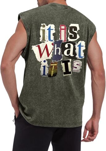 Mens Vintage Graphic Tank Acid Wash Retro Sleeveless Shirts for Men Cut Off Shirt Streetwear Muscle Tee Tops in Saudi Arabia