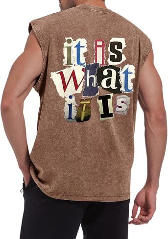 Mens Vintage Graphic Tank Acid Wash Retro Sleeveless Shirts for Men Cut Off Shirt Streetwear Muscle Tee Tops in Saudi Arabia
