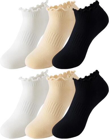 Yawlsow No Show Socks Womens Cute Ruffle Ankle Socks Low Cut Frilly Non Slip Cotton Sock 3/6 Pairs in Saudi Arabia