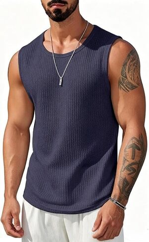 Mens Casual Tank Tops 2 Pack Waffle Knit Sleeveless Shirt Breathable Tank Shirts Summer Muscle Tee in Kuwait