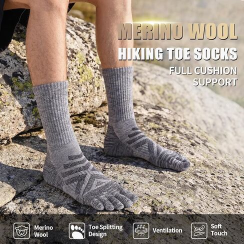 Merino Wool Hiking Toe Socks,Enhanced Breathability,Targeted Cushion Thermal Five Finger Socks Men&Women,3 Pairs in Kuwait