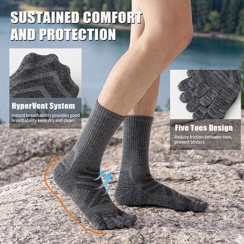 Merino Wool Hiking Toe Socks,Enhanced Breathability,Targeted Cushion Thermal Five Finger Socks Men&Women,3 Pairs in Kuwait