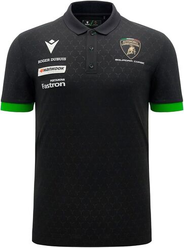 Macron Men's Automobili Lamborghini Squadra Corse Team Polo Shirt (Black and White) in Kuwait
