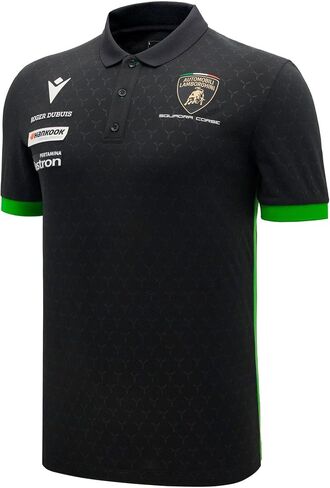 Macron Men's Automobili Lamborghini Squadra Corse Team Polo Shirt (Black and White) in Kuwait