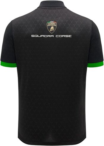 Macron Men's Automobili Lamborghini Squadra Corse Team Polo Shirt (Black and White) in Kuwait
