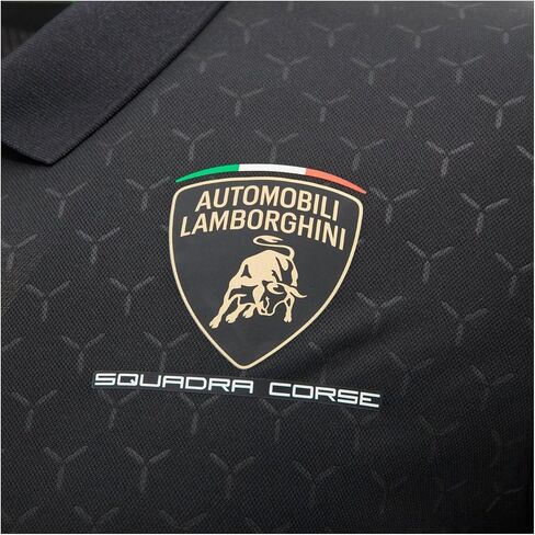 Macron Men's Automobili Lamborghini Squadra Corse Team Polo Shirt (Black and White) in Kuwait