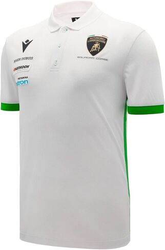 Macron Men's Automobili Lamborghini Squadra Corse Team Polo Shirt (Black and White) in Kuwait