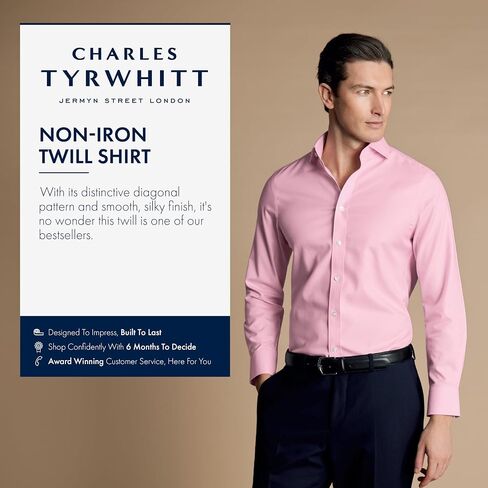 Charles Tyrwhitt Shirts for Men – Twill Non-Iron Formal Dress Shirt – Long Sleeve Cotton Shirt – Slim Fit with Classic Collar in Saudi Arabia