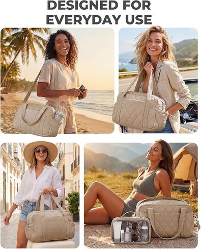 Percover Weekender Bag for Women, Ultra Lightweight Travel Duffle, Carry On Personal Item Overnight Bag with Toiletry Pouch & Compartments, Quilted Gym & Travel Bag, Camel Tan in Kuwait