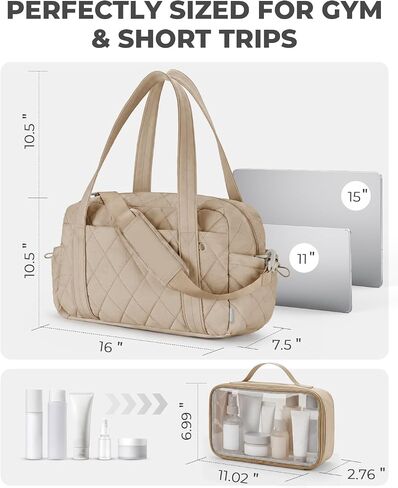 Percover Weekender Bag for Women, Ultra Lightweight Travel Duffle, Carry On Personal Item Overnight Bag with Toiletry Pouch & Compartments, Quilted Gym & Travel Bag, Camel Tan in Kuwait