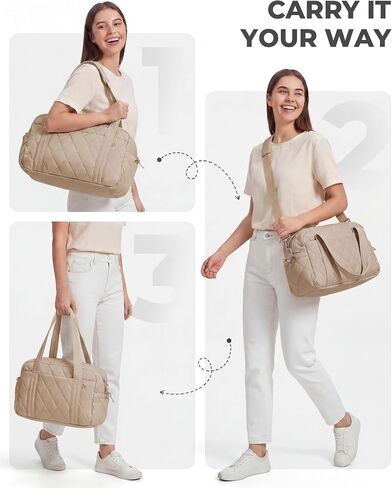 Percover Weekender Bag for Women, Ultra Lightweight Travel Duffle, Carry On Personal Item Overnight Bag with Toiletry Pouch & Compartments, Quilted Gym & Travel Bag, Camel Tan in Kuwait
